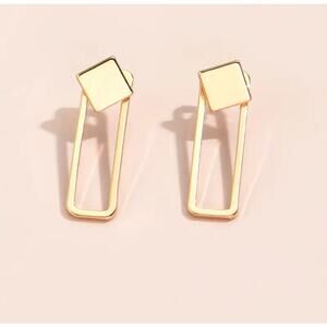 Square Geometric Stud Earrings Copper Jewelry Simple Leisure Style, Casual Gift